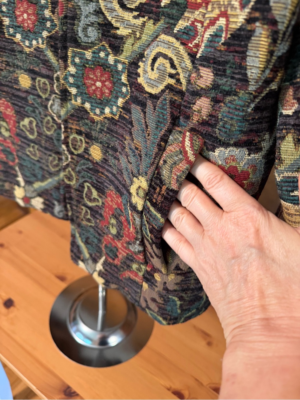 Vintage 90s Orvis Floral Chenille Tapestry Open-Front Jacquard Jacket S Academia - Picture 8 of 16